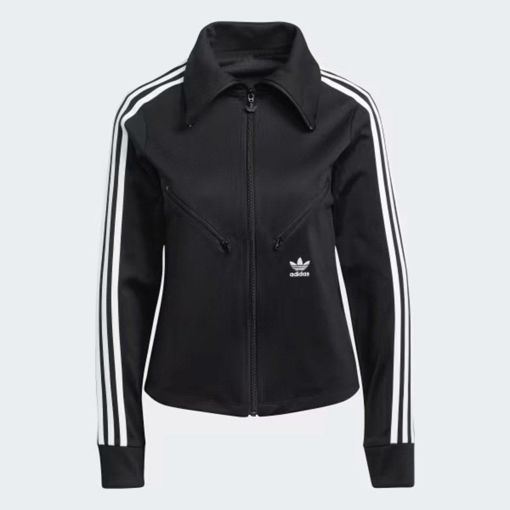Adidas Women's Black Zip Up Sweatshirt with White Stripes